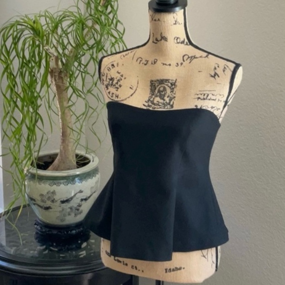 ZARA SWEETHEART NECKLINE FLARED BANDEAU TOP - BLACK PEPLUM STRAPLESS BUSTIER